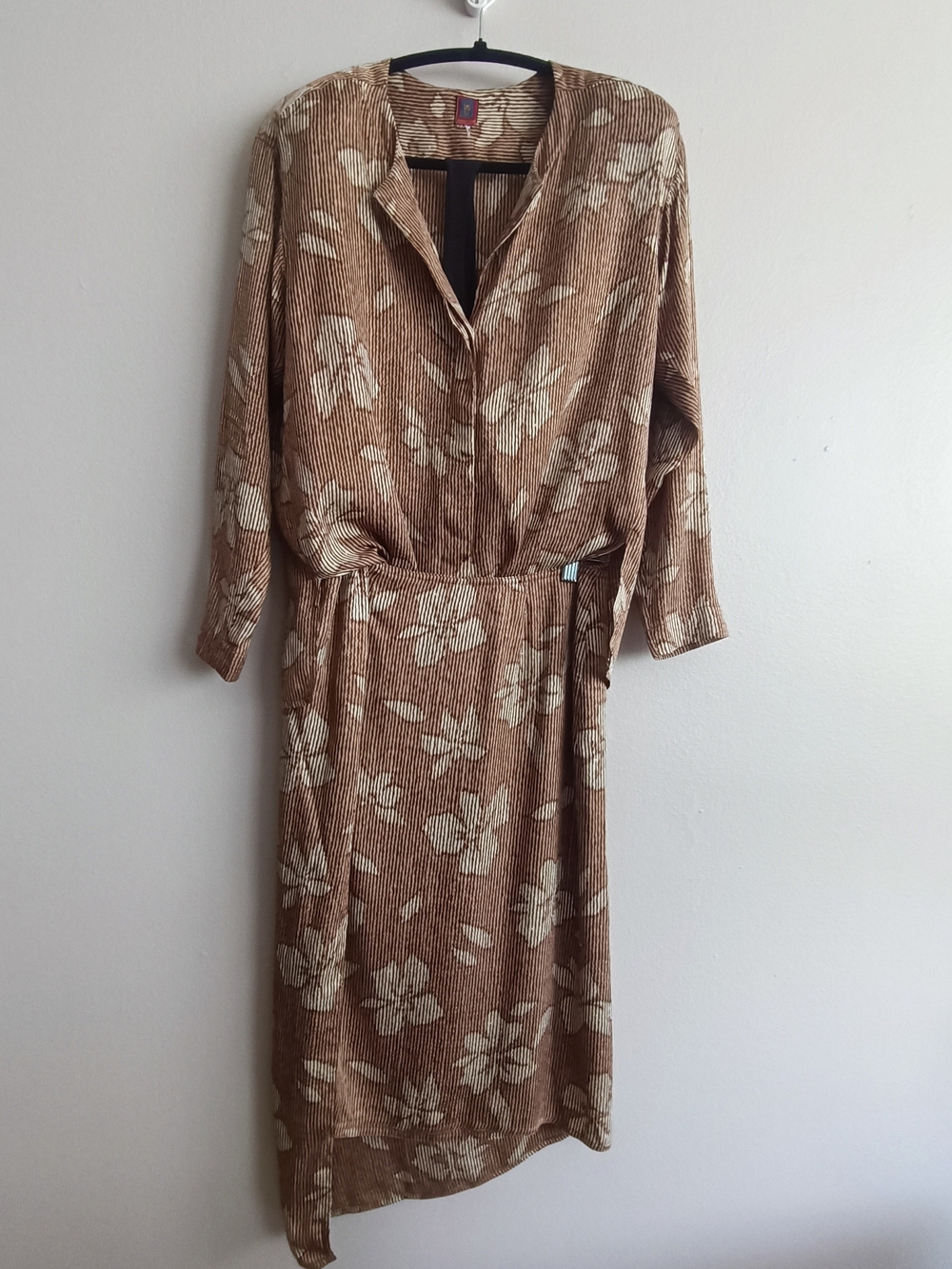 VINTAGE ANNE KLEIN SILK TWO-PIECE SET Earthy Floral Lion Label Union Tag XS-S